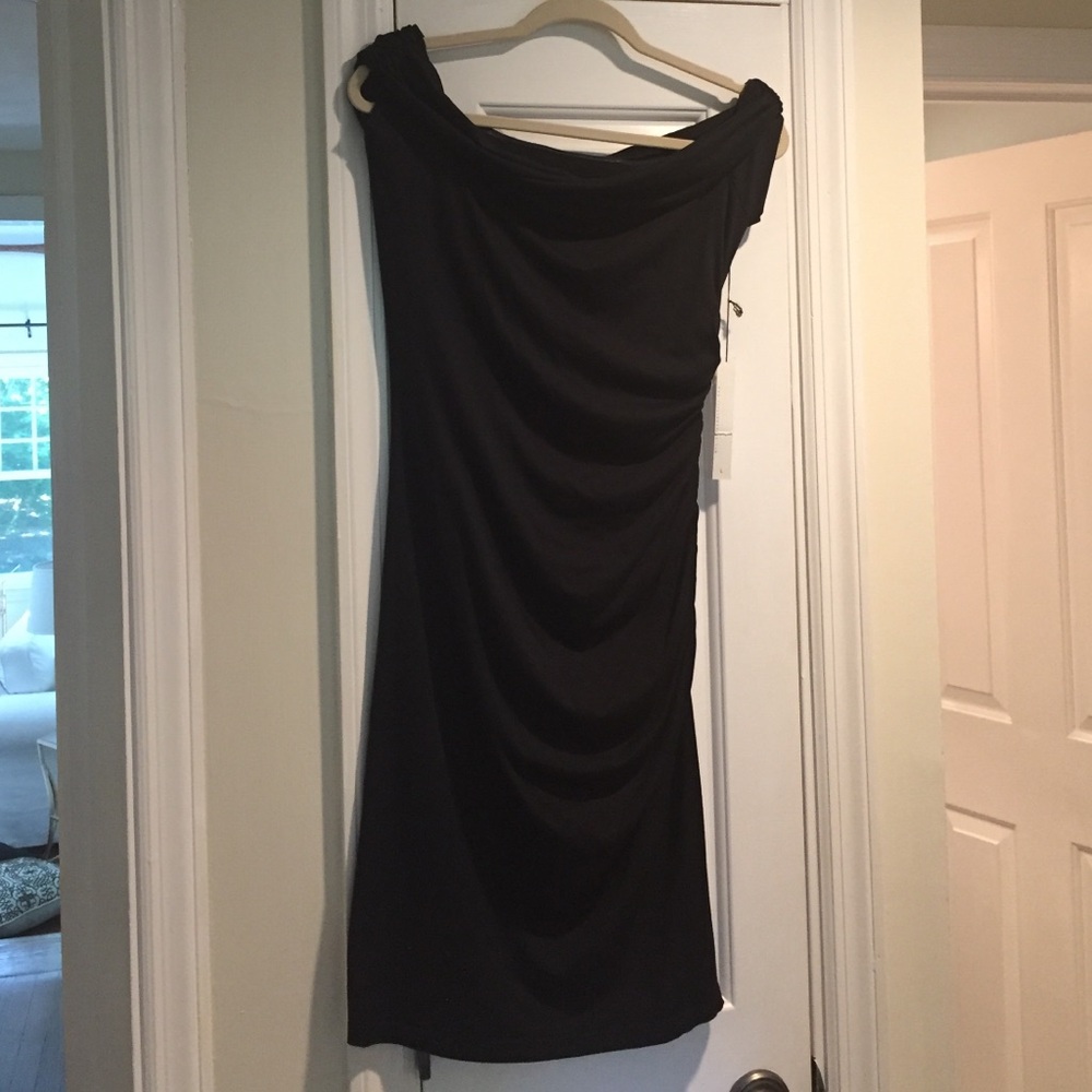 Susana Monaco Black Off-Shoulder Drape Dress